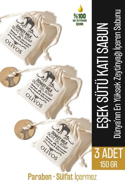 %100 Doğal Eşek Sütü Ve Zeytinyağlı Katı Sabun Eşek Sütlü El Sabunu Yoğun Nemlendirici 150 Gr 3 ADET