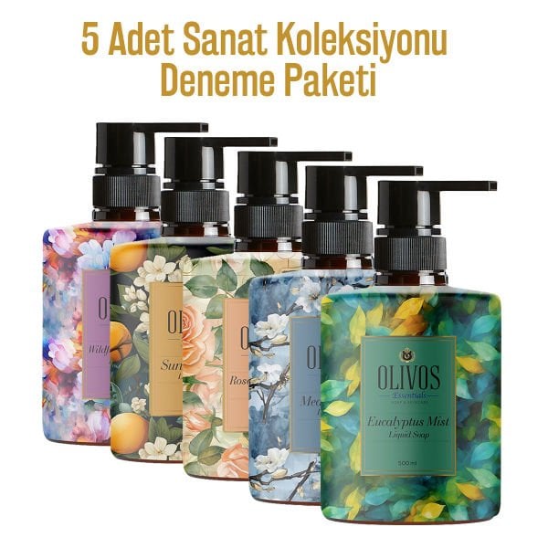 Olivos Sıvı Sabun Sanat Koleksiyonu Deneme Seti: Tablo Gibi Şişe Muhteşem Koku Yoğun Nemlendirici 5 Adet 500 ML