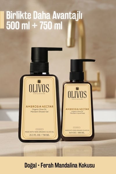 Olivos Zeytinyağlı Mandalina Kokulu Duş Jeli & Sıvı El Sabunu Seti 2’li 1250 ml
