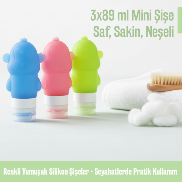 Minik Dostlar Seyahat Seti | Zeytinyağlı Göz Yakmayan Bebek Saç & Vücut Şampuanı (3×89 ml)