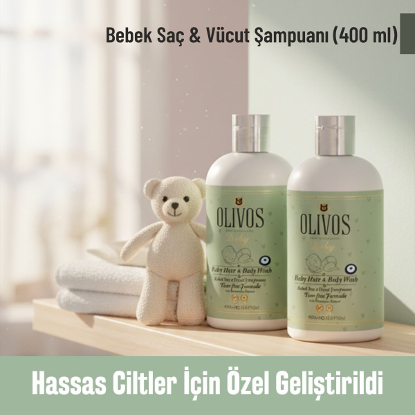 Olivos Baby 3’lü Doğal Zeytinyağlı Bebek Bakım Seti | Göz Yakmayan Şampuan + Bebek Sabunu + Toz Sabun