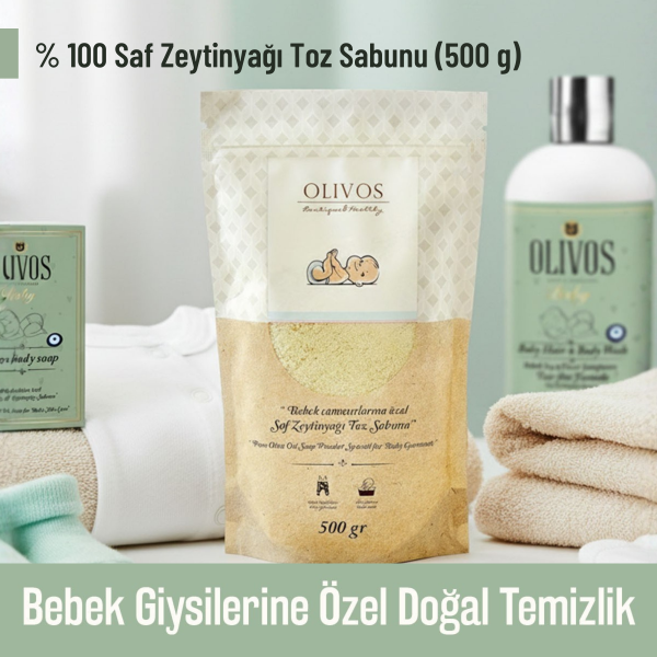 Olivos Baby 3’lü Doğal Zeytinyağlı Bebek Bakım Seti | Göz Yakmayan Şampuan + Bebek Sabunu + Toz Sabun