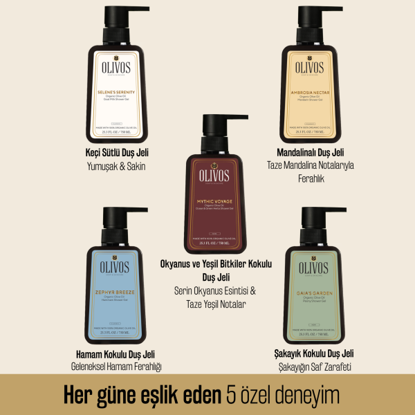 Olivos 5’li Duş Jeli Seti, %100 Zeytinyağı Bazlı, Paraben & Sülfat İçermez, 5 Adet × 750 ml