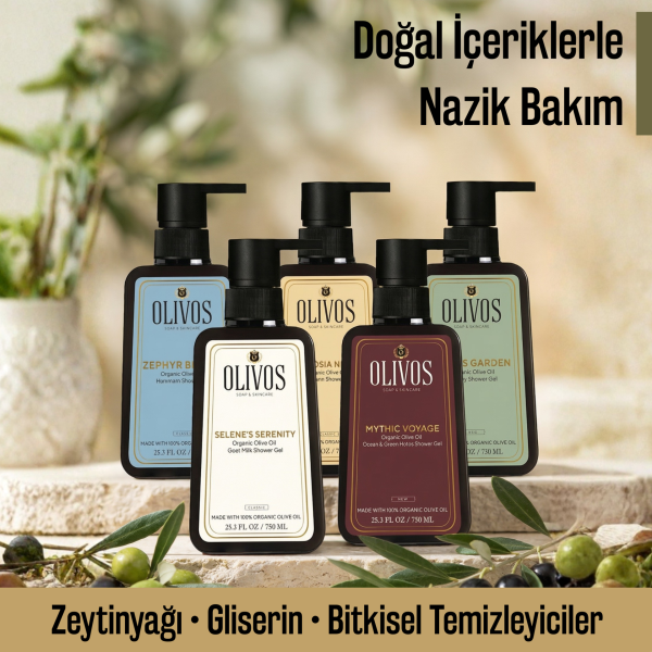 Olivos 5’li Duş Jeli Seti, %100 Zeytinyağı Bazlı, Paraben & Sülfat İçermez, 5 Adet × 750 ml