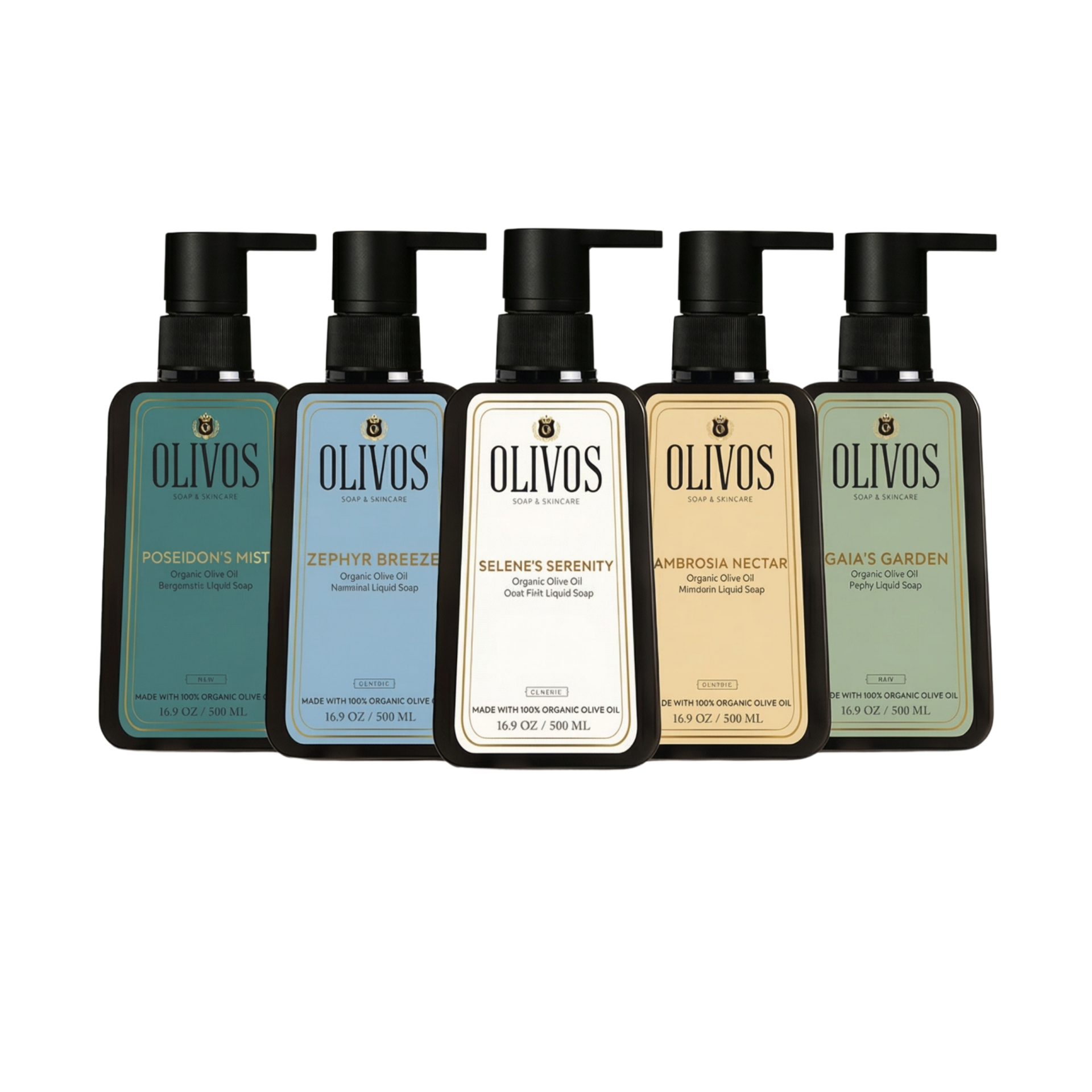 Olivos Zeytinyağı Bazlı 5’li Sıvı Sabun Seti, Paraben, SLS & SLES İçermeyen Nazik Temizlik, 5 Adet × 500 ml