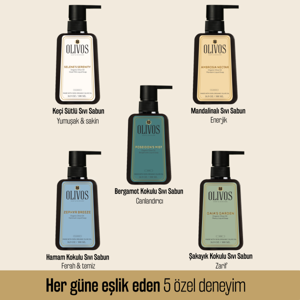 Olivos Zeytinyağı Bazlı 5’li Sıvı Sabun Seti, Paraben, SLS & SLES İçermeyen Nazik Temizlik, 5 Adet × 500 ml