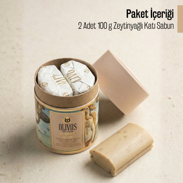 Olivos Goddess Glow %100 Zeytinyağlı El Yapımı Katı Sabun, Premium Kutulu, 2×100 g