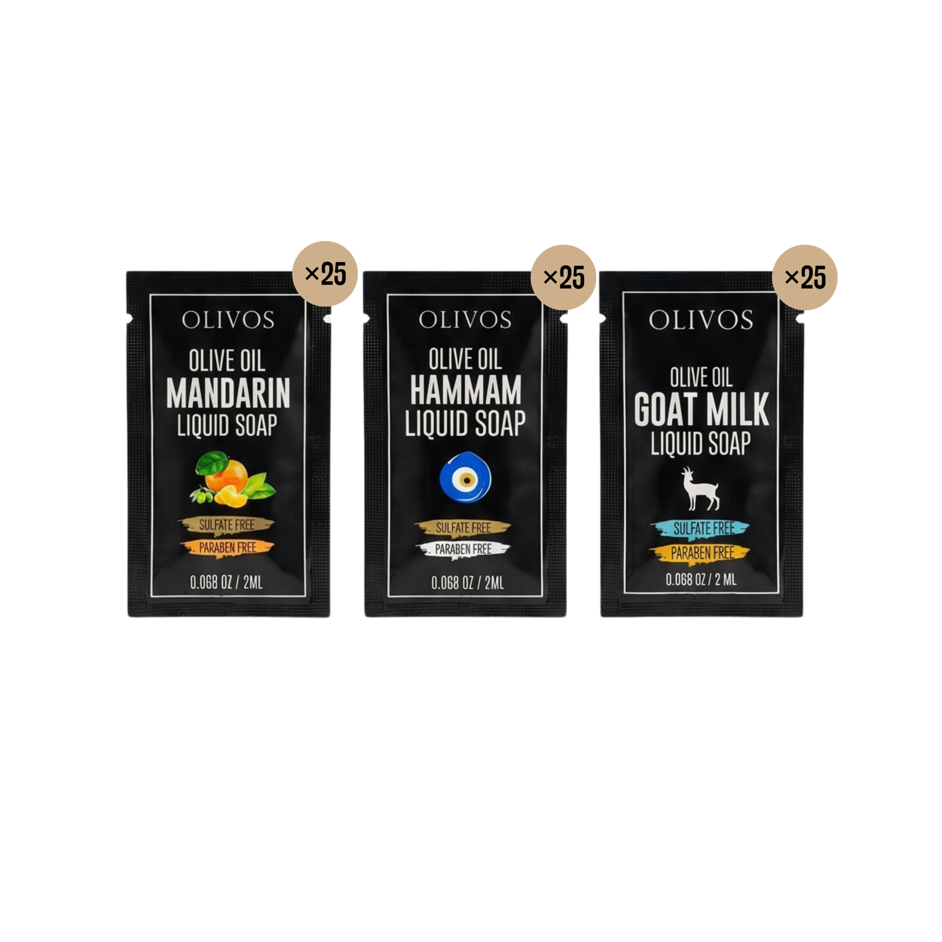 Olivos Tek Kullanımlık Zeytinyağlı Sıvı Sabun Seti 2 ml x 75 Adet, Paraben & Sülfat İçermez