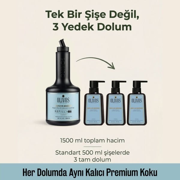 Zephyr Breeze Zeytinyağlı Hamam Kokulu Sıvı Sabun Refill 1500 ML (3x500 ML) Ekonomik Paket