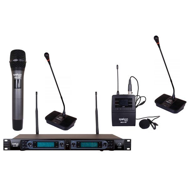 Spekon MIX-4RC+MIX-4H+MIX-4B - 4lü El+Yaka+Kürsü Kablosuz Mikrofon