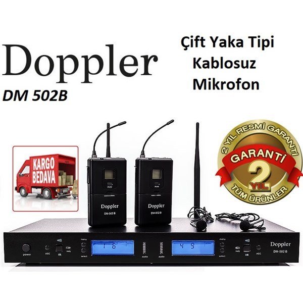 Doppler DM 502B Çift Anten Çift Yaka Telsiz Mikrofon Seti