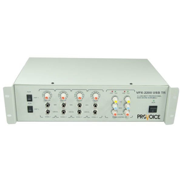 Provoice VPX-2200 USB TR 2x200 Watt Trafolu 4 Kanal Anfili Mikser