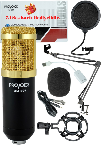 Provoice BM-800 Profesyonel Stüdyo Kayıt Mikrofonu (Siyah)