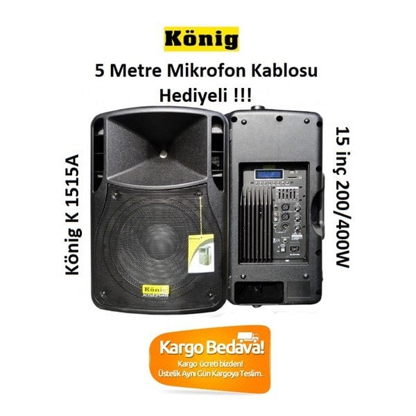 König K 1515A 15 inç 200/400W 2-Yollu Aktif Kabin Hoparlör