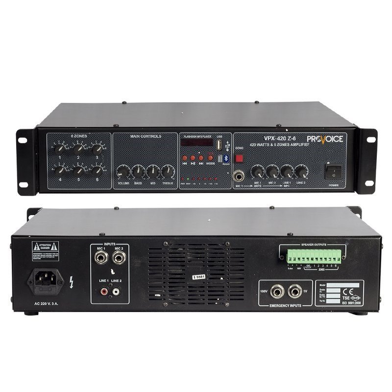 Provoice VPX-420 Z-6 420 Watt 100V 6 Bölgeli 4 Kanal Anfi Mikser