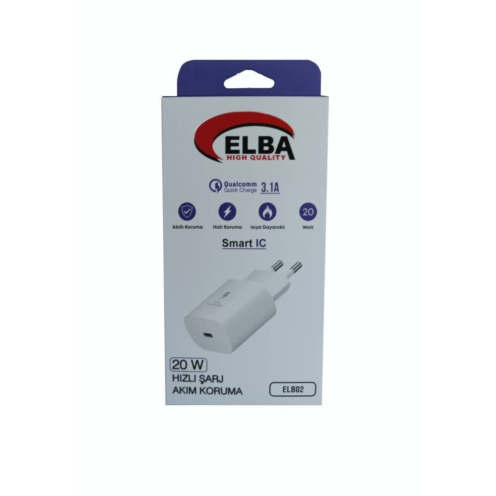 Elba ELB02-20WPD Beyaz 20W USB-C Şarj Kafa PD 3.0-QC4.0(Akıllı Koruma-Hızlı Şarj-Isıya Dayanıklı)