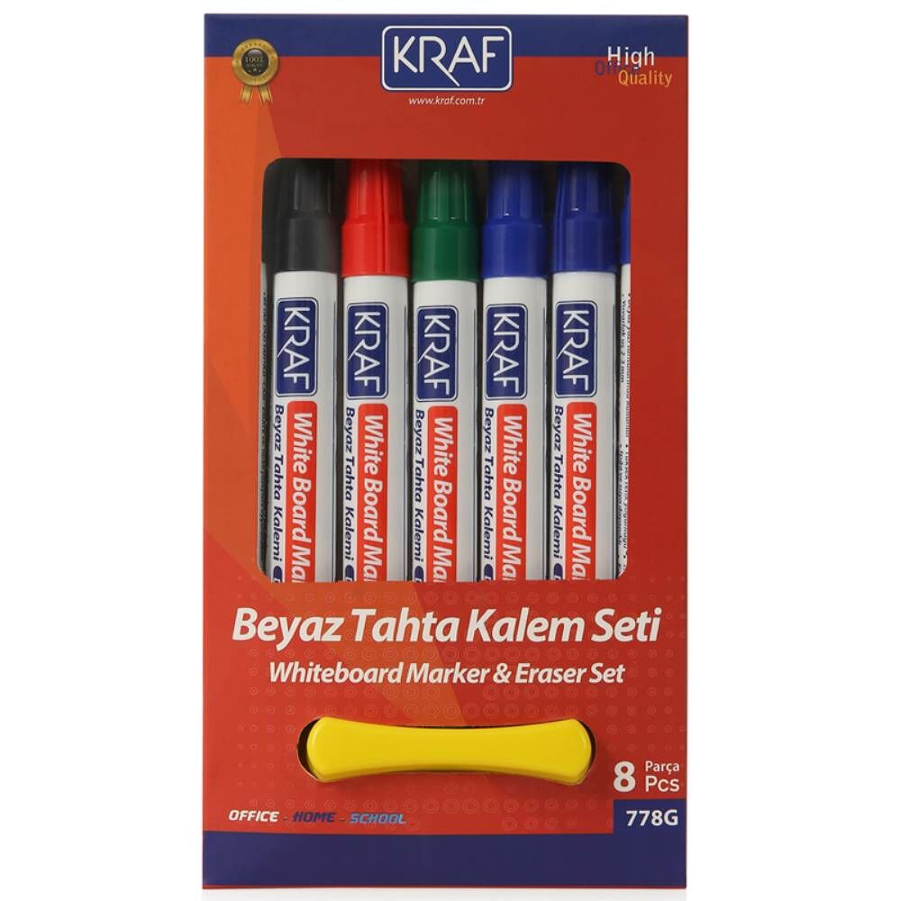 Kraf Beyaz Tahta Kalemi & Silgi Set 778G 8 Li ( 7+1 Silgi)