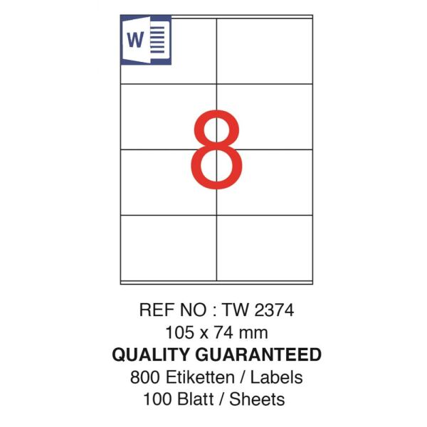 Tanex Laser Etiket Tw-2374 105 X 74 Mm ( 8 ) 100 Lü