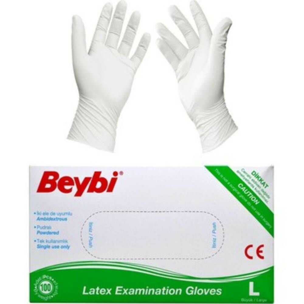 Beybi Lateks Pudralı (L) Large Beden Muayene Eldiven 100lü Paket