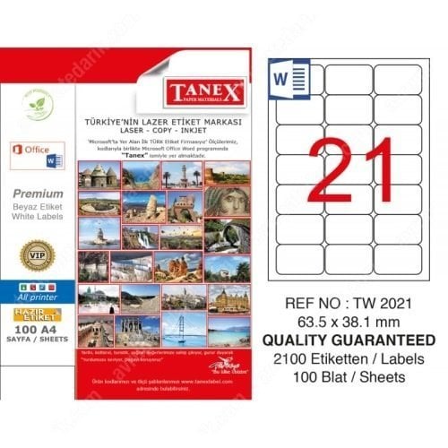 Tanex TW-2021 63.5x38.1 mm Laser Etiket