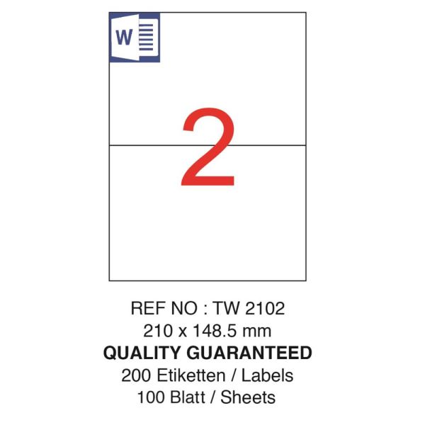 Tanex Laser Etiket Tw-2102 210 X 148.5 Mm ( 2 ) 100 Lü