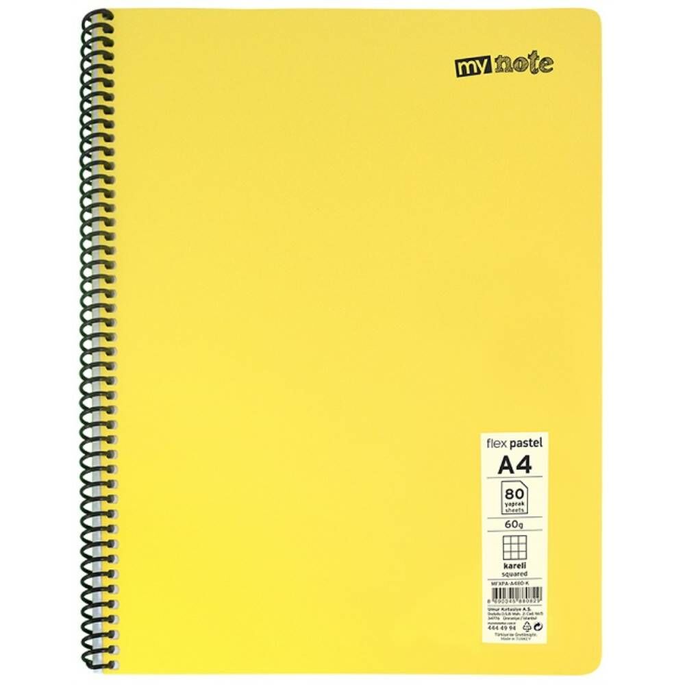 Mynote Defter Flex Pastel Pp Kapak Spiralli A4 100 Yp Kareli Mfxpa-A4100-K