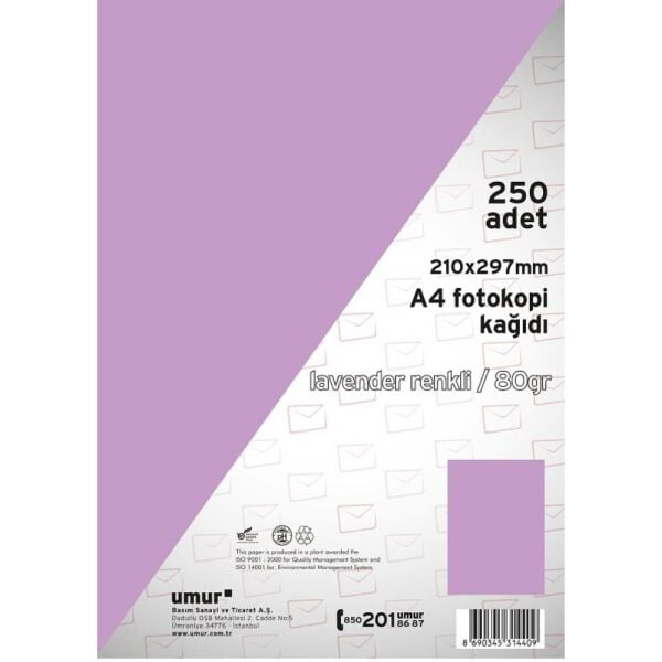 Umur Fotokopi Kağıdı A4 80Gr Renkli 250 Li Lavender 185