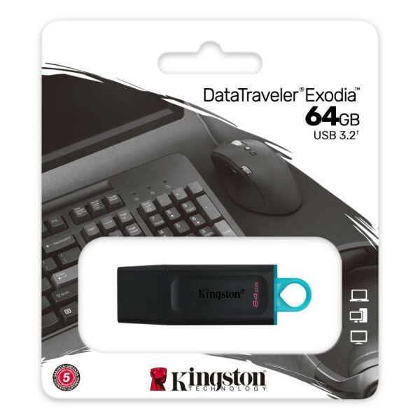 Kingston DTX-64GB 64GB USB3.2 Gen 1 DataTraveler Exodia (Black + Teal) Flash Bellek