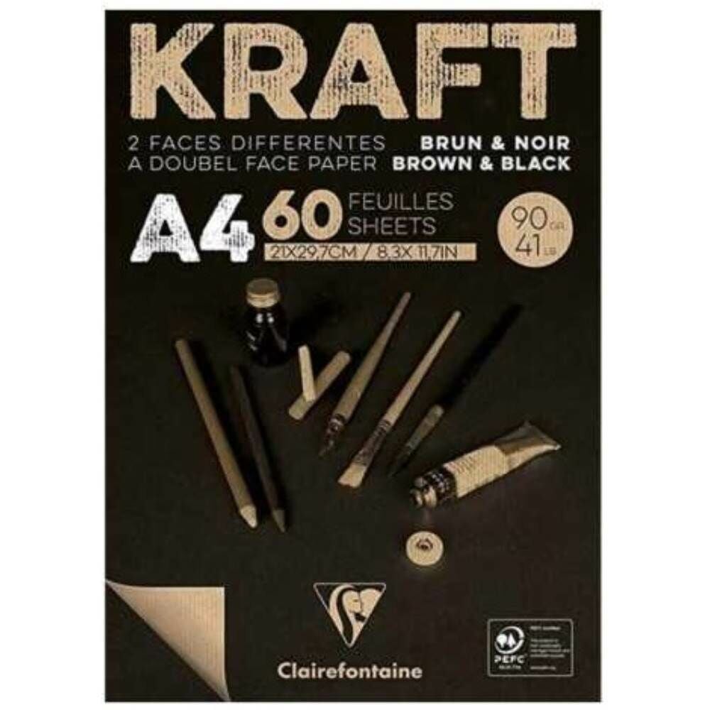 Clairefontaine Kraft Skecth Çizim Blok A4 60 Yaprak 90 gr Kahve+Siyah DK975818