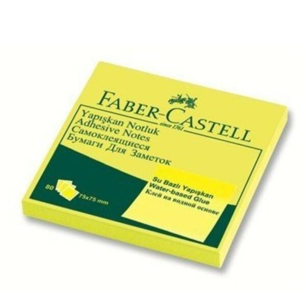 Faber Castell Yapışkanlı Not Kağıdı 75x75 mm Fosforlu Sarı 565434