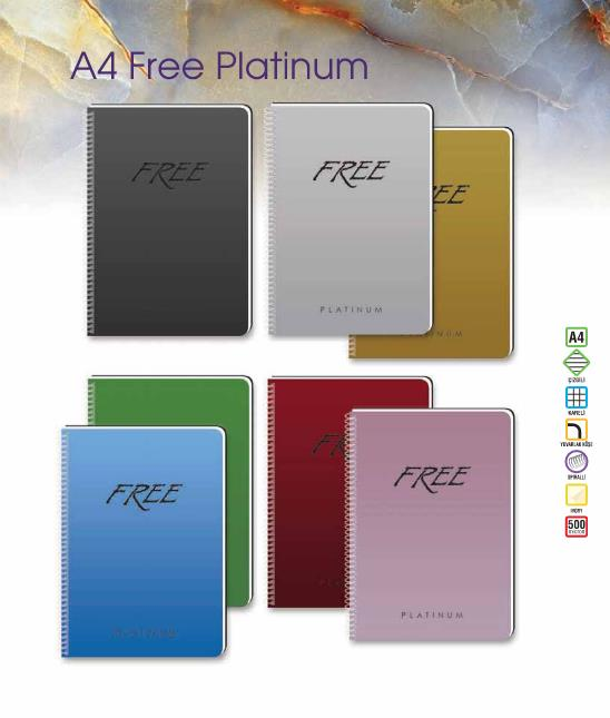 Free Platinum A4 80 Yaprak Karelii Plastik Kapak Spiralli Defter 320322