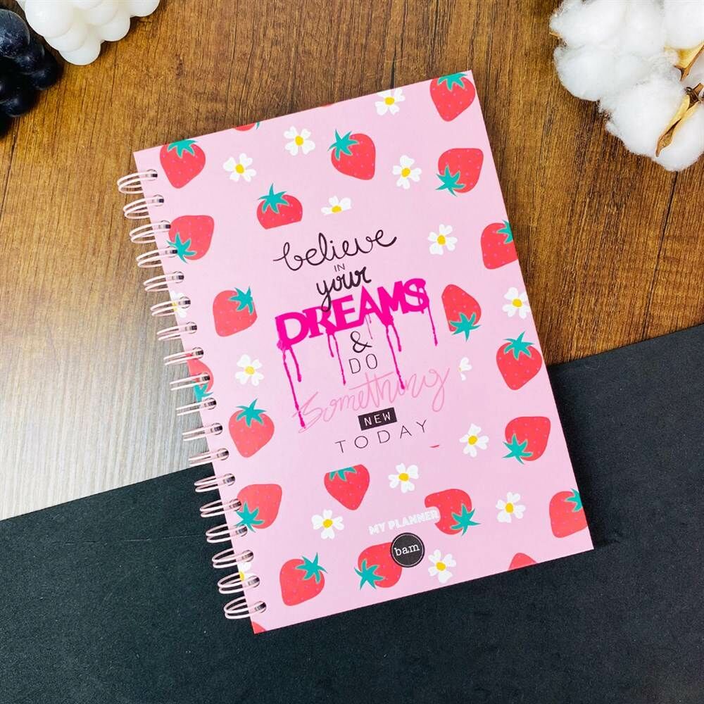 My Planner 1174 Believe Çilek Tasarımlı Spiralli Konuşan Ajanda