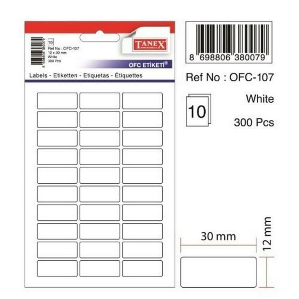 Tanex Ofis Etiketi 12x30 mm Beyaz 300 lü OFC-107