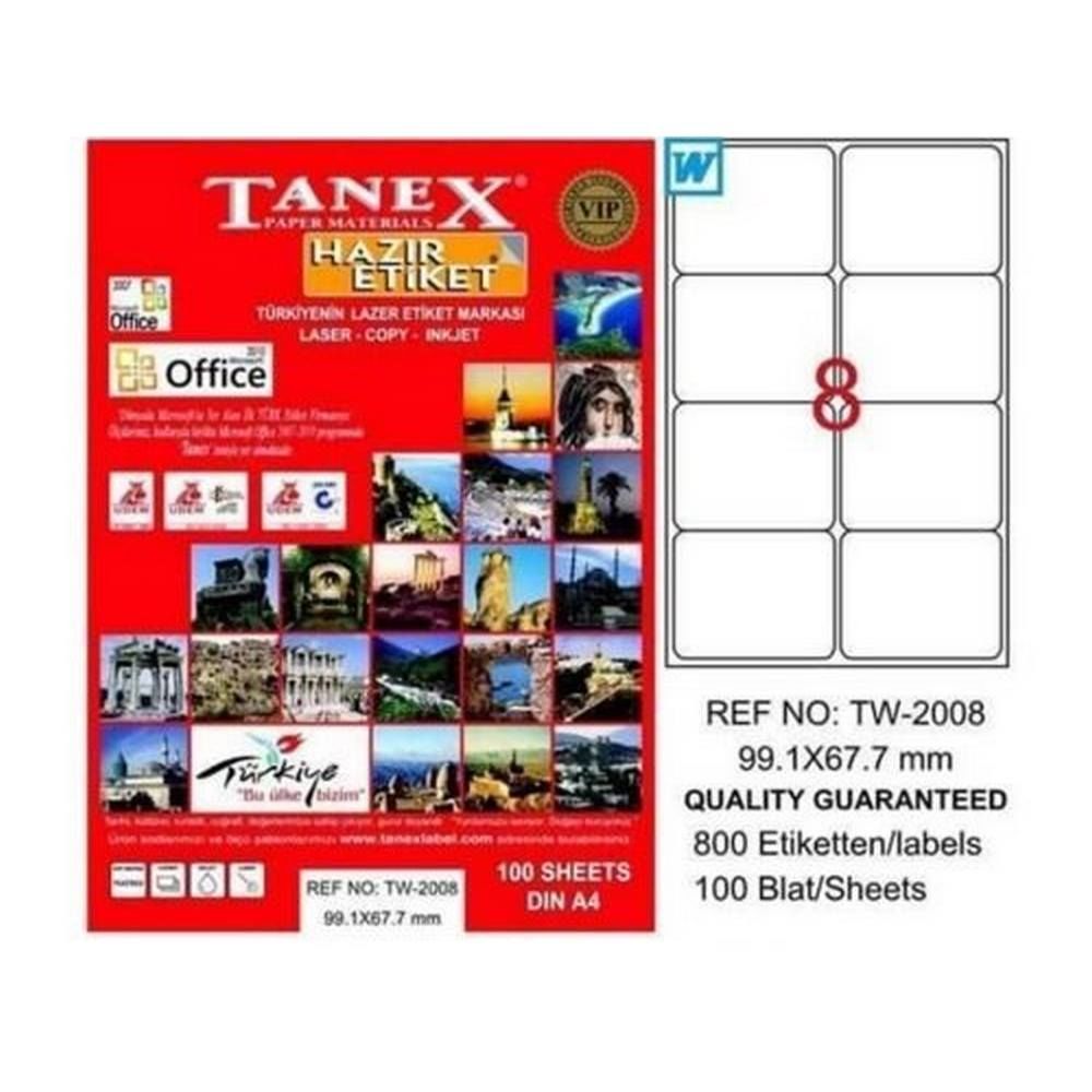 Tanex TW-2008 99.1x67.7 mm Laser Etiket  8 li