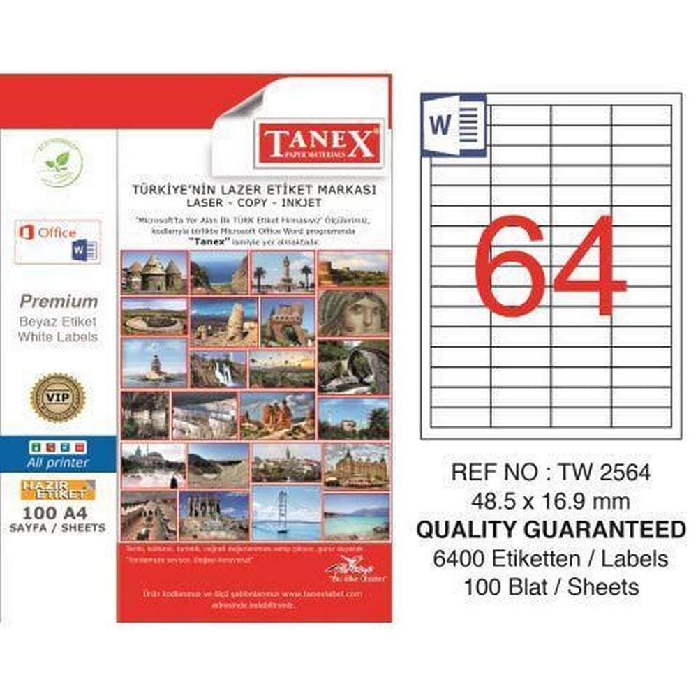 Tanex TW-2564 48.5x16.9 mm Laser Etiket