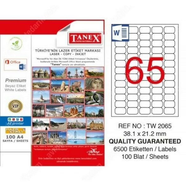Tanex TW-2065 38.1x21.2 mm Lazer Etiket