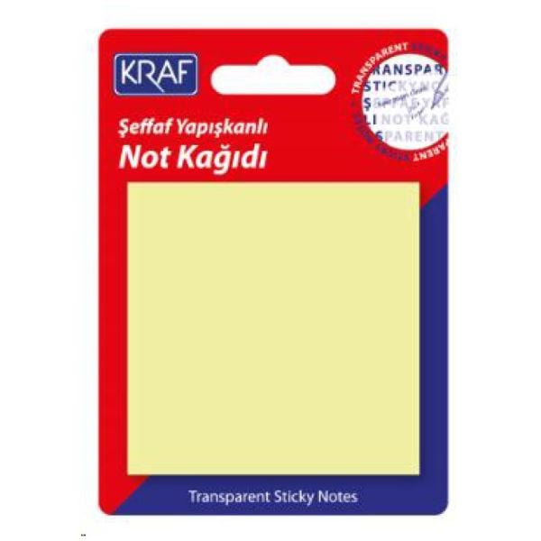 Kraf Yapışkanlı Not Kağıdı 76x76 mm 50 Yaprak Şeffaf Sarı 7676TR