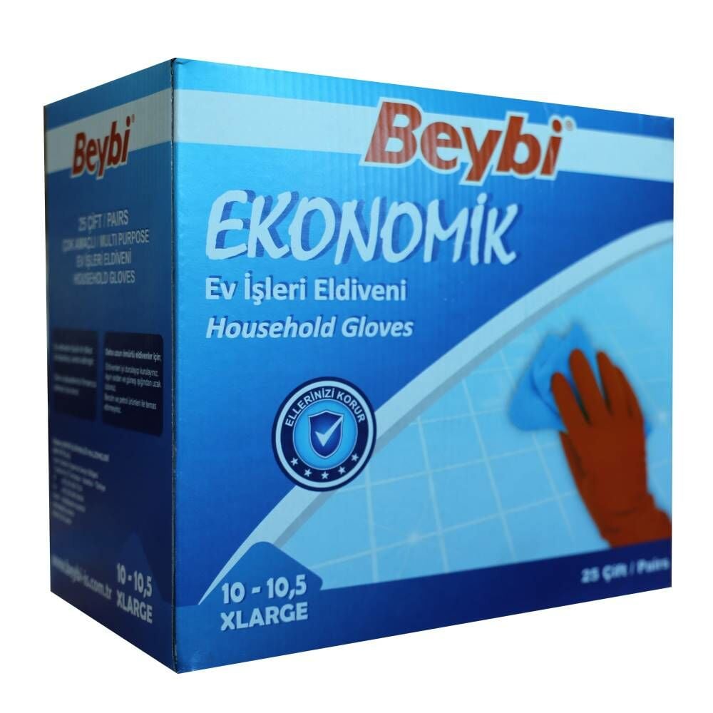 Beybi 10-10.5 Ekonomik 25li Paket Lateks Kırmızı Eldiven  Pamuk Kaplı İç Yüzey Terlemeyi Azaltır