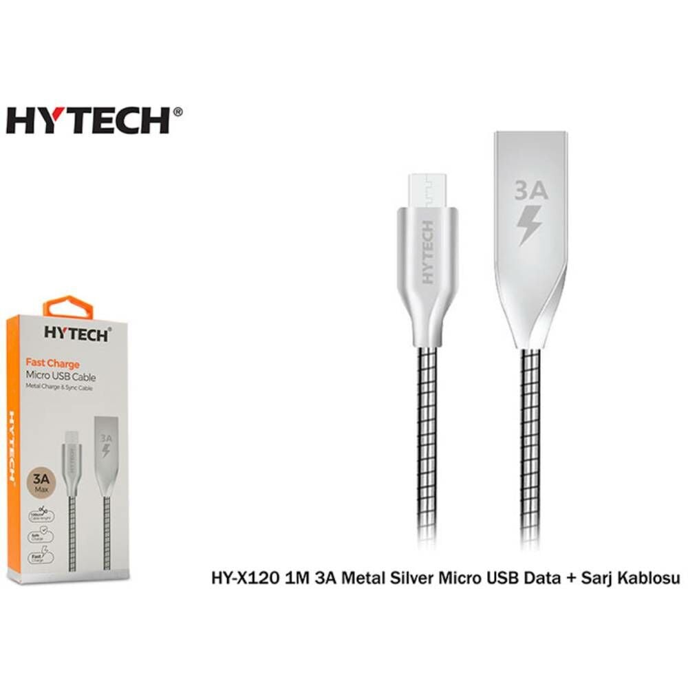 Hytech HY-X120 1M 3A Metal Silver Micro USB Data