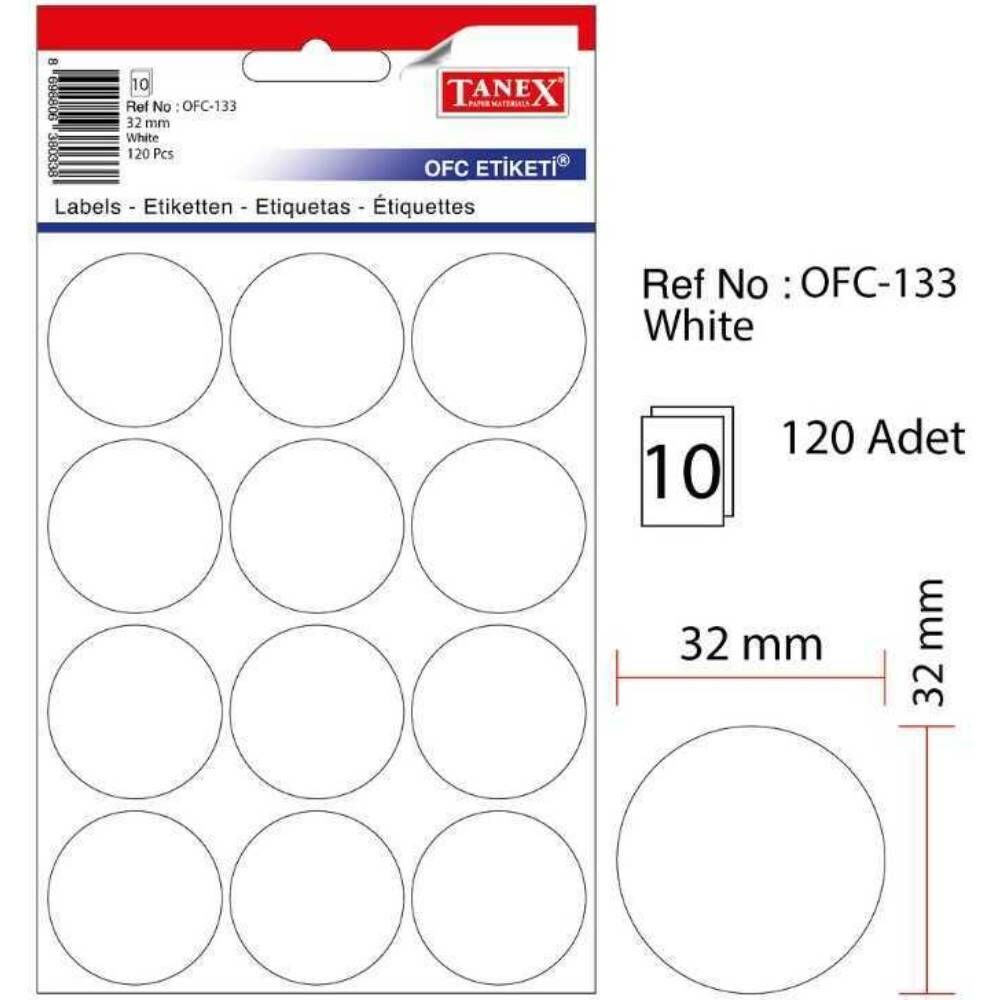Tanex Ofis Etiketi Ofc-133 Beyaz  10 Ad.