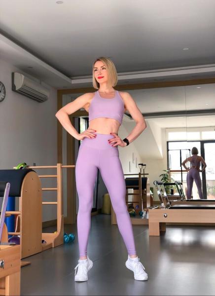 Lila Ekstra Yüksel Bel Spor Tayt