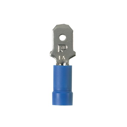 titreşime dayanıklı bir erkek bağlantı kesme bakır ve nikel kaplama olup edilir. Mavi vinil mahfaza içinde yalıtımlı varil. Bu 0.250 x 0.032'' bir sekme boyutuna sahiptir (6.3 x 0.8 mm) ve destekler 16-14 AWG (1.5-2.5 mm²) bir tel aralığı. Bu 0.96'' olan 