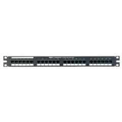 siyah 24 bağlantı RJ45 için-RJ21 düz ses patch panel bir RJ21 telekomünikasyon bağlantısı, (1 RU) kablolu 24 RJ45 bağlantı noktaları vardır.