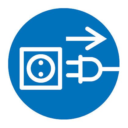 ISO sembolü, 0.98'' (25.0mm) işaretleyici çapı, açılış sembolü, vinil yapıştırıcı, beyaz / mavi, 10 işaretleyici / kart 10 kart / paket önce fişini çekin ekipmanı.