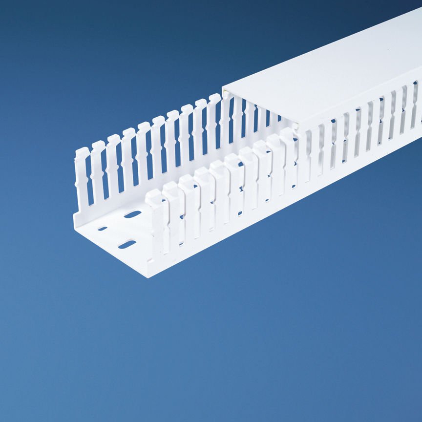 Panduct® MC tipi metrik dar yarık kablo kanalı, 25 mm x 50 mm B Y x 2M uzunluk, PVC, beyaz.
