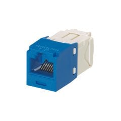 Kategori 6, RJ45, 8-konumu, 8 telli, UTP Mini Com® evrensel jak modülü TG tarzı fesih vardır ve mavidir.