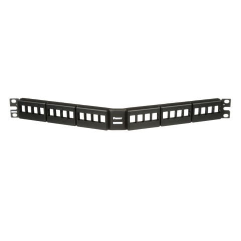 Siyah olan kapaklarla Keystone 24 bağlantı modüler açılı patch panel (1 RU).