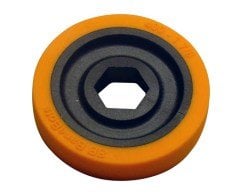 BaneBots Wheel, 1-3/8'' x 0.4'', 1/2'' Hex Mount, 40A, Black/Orange
