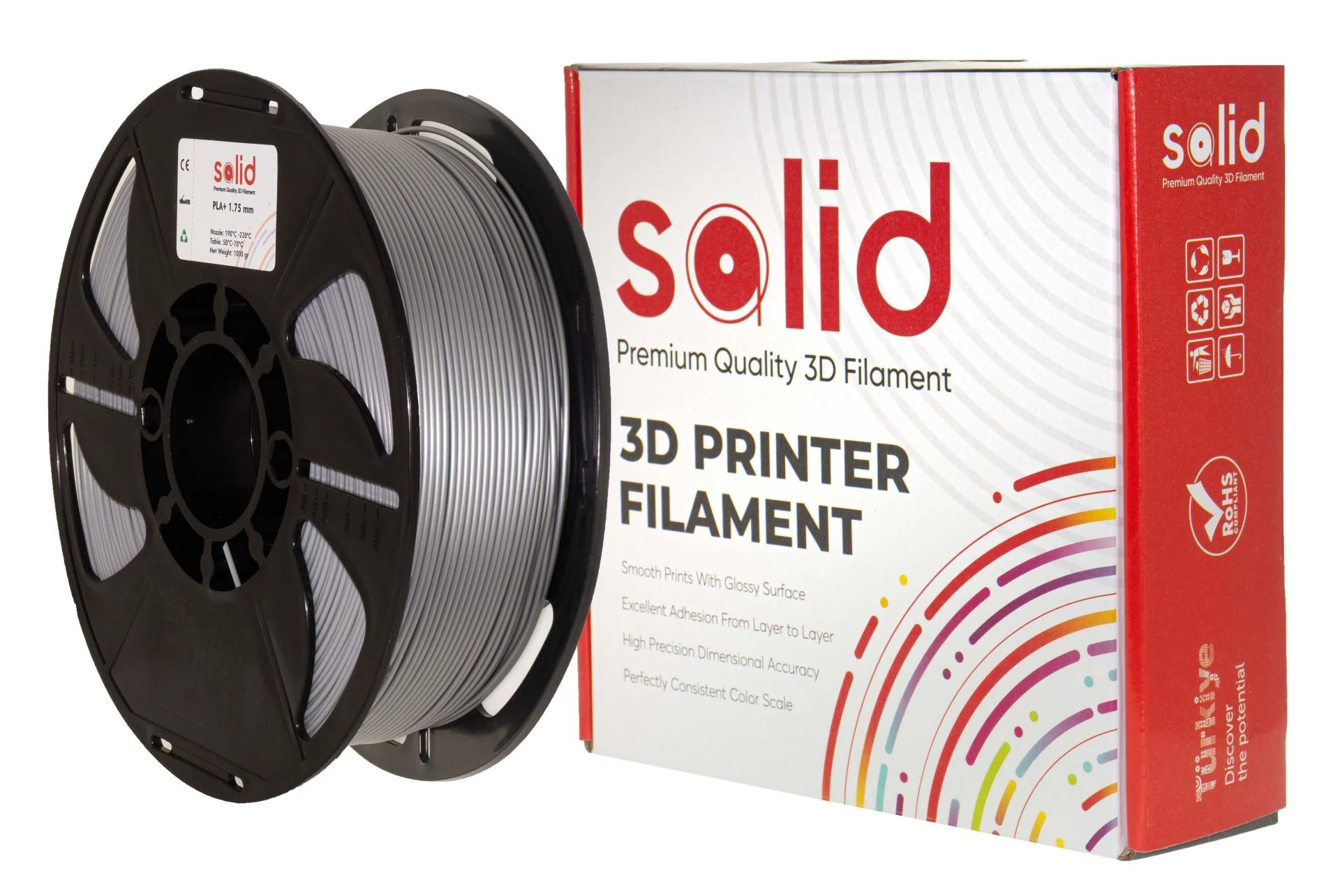 SOLID Filament PLA Plus 1.75 mm 1 kg - Silver