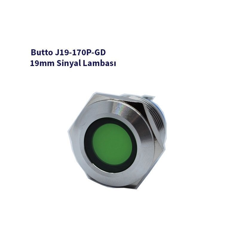 19mm Yassı Kafalı Sinyal Lambası Yeşil J19-170P-GD